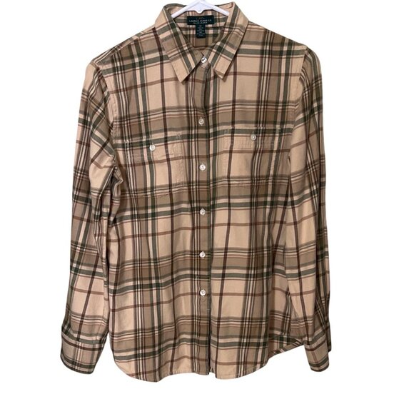 Lauren Ralph Lauren Womens Shirt Medium Bei Plaid Cotton Button-Down - Picture 1 of 10